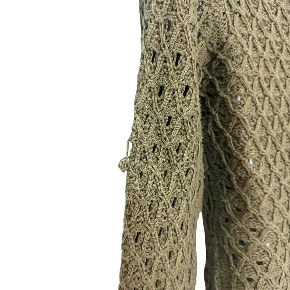 UNIF Olive Green Crochet Open Knit Rose Flower Snap Front Cardigan Sweater sz S - Picture 6 of 11